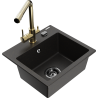 Mexen Milo 1-bowl granite sink with Duero kitchen tap, black/gold metallic - 6505-75-671600-50-B