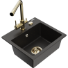 Mexen Milo granite sink single bowl with Duero kitchen faucet, black/gold metallic - 6505-75-671600-50