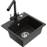 Mexen Milo granite sink 1-bowl with Duero kitchen faucet, black/gold metallic - 6505-75-671600-70