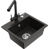 Mexen Milo granite sink 1-bowl with Duero kitchen tap, black/gold metallic - 6505-75-671600-70