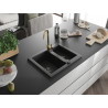 Mexen Carlos 1.5-bowl granite kitchen sink with Telma kitchen faucet, black - 6518-77-670200-50-B