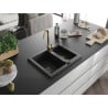Mexen Carlos granite sink 1.5-bowl with Telma kitchen faucet, black - 6518-77-670200-50-B