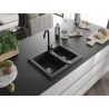 Mexen Carlos granite sink 1.5-bowl with Telma kitchen faucet, black - 6518-77-670200-70
