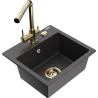 Mexen Milo Granite Sink 1-Bowl with Duero Kitchen Tap, Black Speckled - 6505-76-671600-50