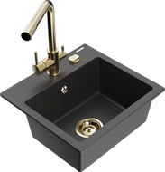 Mexen Milo 1-bowl granite sink with Duero kitchen faucet, black speckled - 6505-76-671600-50