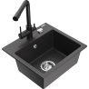 Mexen Milo 1-bowl granite sink with Duero kitchen tap, black speckled - 6505-76-671600-70