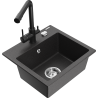 Mexen Milo granite sink 1-bowl with Duero kitchen faucet, black speckled - 6505-76-671600-70