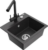 Mexen Milo 1-bowl granite sink with Duero kitchen faucet, black speckled - 6505-76-671600-70