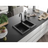 Mexen Carlos 1.5-bowl granite sink with Telma kitchen faucet, black - 6518-77-670200-70-B
