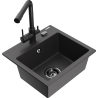 Mexen Milo 1-bowl granite sink with kitchen faucet Duero, black speckled - 6505-76-671600-70-B