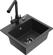 Mexen Milo 1-bowl granite sink with Duero kitchen tap, black speckled - 6505-76-671600-70-B