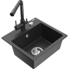 Mexen Milo 1-bowl granite sink with Duero kitchen faucet, black speckled - 6505-76-671600-76