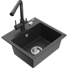 Mexen Milo 1-compartment granite sink with a kitchen mixer tap Duero, spotted black - 6505-76-671600-76