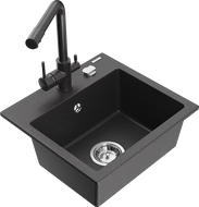 Mexen Milo granite kitchen sink single bowl with Duero kitchen tap, speckled black - 6505-76-671600-76