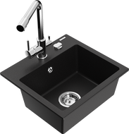 Mexen Milo 1-bowl granite sink with Duero kitchen faucet, black - 6505-77-671600-00