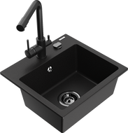 Mexen Milo 1-bowl granite sink with Duero kitchen tap, black - 6505-77-671600-70-B