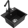 Mexen Milo 1-bowl granite sink with Duero kitchen faucet, black - 6505-77-671600-70