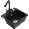 Mexen Milo granite sink 1-bowl with Duero kitchen tap, black - 6505-77-671600-70