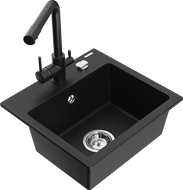 Mexen Milo granite sink 1-bowl with Duero kitchen tap, black - 6505-77-671600-70