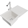 Mexen Cesar granite sink 1-bowl with drainer and kitchen faucet Duero, white - 6514-20-671600-00
