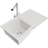 Mexen Cesar granite sink with 1 compartment, drainer and Duero kitchen tap, white - 6514-20-671600-00
