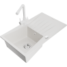 Mexen Cesar 1-bowl granite sink with drainer and Duero kitchen tap, white - 6514-20-671600-20