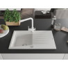 Mexen Cesar granite kitchen sink 1-bowl with drainer and Duero kitchen faucet, white - 6514-20-671600-20