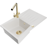 Mexen Cesar single-bowl granite sink with drainer and Duero kitchen tap, white - 6514-20-671600-50