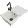 Mexen Cesar 1-bowl granite sink with drainer and Duero kitchen faucet, white - 6514-20-671600-70