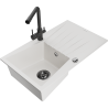 Mexen Cesar granite kitchen sink 1-bowl with drainer and Duero kitchen faucet, white - 6514-20-671600-70