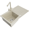 Mexen Cesar 1-compartment granite sink with a drip tray and kitchen mixer tap Duero, Beige - 6514-69-671600-69
