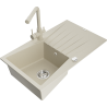 Mexen Cesar granite kitchen sink 1-bowl with drainer and Duero kitchen faucet, beige - 6514-69-671600-69