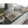 Mexen Cesar granite kitchen sink 1-bowl with drainer and Duero kitchen faucet, beige - 6514-69-671600-69