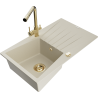 Mexen Cesar 1-compartment granite sink with a drip tray and kitchen mixer tap Duero, Beige - 6514-69-671600-50