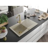 Mexen Cesar 1-bowl granite sink with drainer and Duero kitchen faucet, beige - 6514-69-671600-50