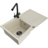 Mexen Cesar granite kitchen sink 1-bowl with drainer and kitchen faucet Duero, beige - 6514-69-671600-70