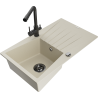 Mexen Cesar granite kitchen sink single-bowl with drainer and Duero kitchen faucet, beige - 6514-69-671600-70
