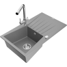 Mexen Cesar granite kitchen sink 1-bowl with drainer and Duero kitchen faucet, gray - 6514-71-671600-00