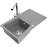 Mexen Cesar granite sink single-bowl with drainer and kitchen faucet Duero, gray - 6514-71-671600-00