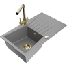 Mexen Cesar 1-bowl granite sink with drainer and Duero kitchen faucet, gray - 6514-71-671600-50