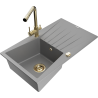 Mexen Cesar granite kitchen sink 1-bowl with drainer and Duero faucet, gray - 6514-71-671600-50