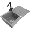 Mexen Cesar 1-bowl granite sink with drainer and Duero kitchen faucet, gray - 6514-71-671600-70