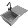 Mexen Cesar single-bowl granite sink with drainer and Duero kitchen faucet, gray - 6514-71-671600-70