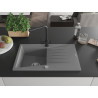 Mexen Cesar single-bowl granite sink with drainer and Duero kitchen faucet, gray - 6514-71-671600-70