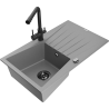 Mexen Cesar 1-Bowl Granite Sink with Drainer and Duero Kitchen Faucet, Gray - 6514-71-671600-70-B