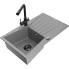 Mexen Cesar granite sink 1-bowl with drainer and kitchen faucet Duero, gray - 6514-71-671600-70-B