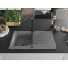 Mexen Cesar granite sink 1-bowl with drainer and kitchen faucet Duero, gray - 6514-71-671600-70-B