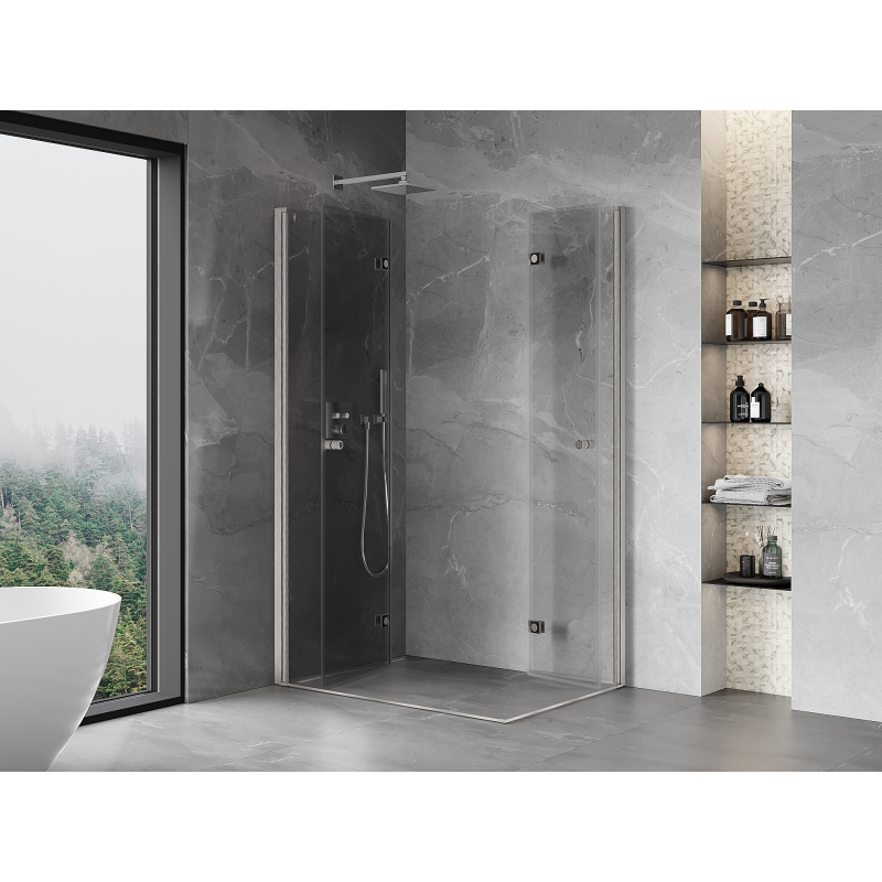 Mexen Mist-F Duo folding shower cabin left 85 x 70 cm, transparent, brushed nickel - 8A6-085L-070P-97-00