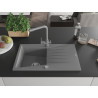 Mexen Cesar single-bowl granite sink with drainer and Duero kitchen faucet, gray - 6514-71-671600-71