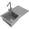 Mexen Cesar 1-compartment granite sink with a drip tray and kitchen mixer tap Duero, Grey - 6514-71-671600-71